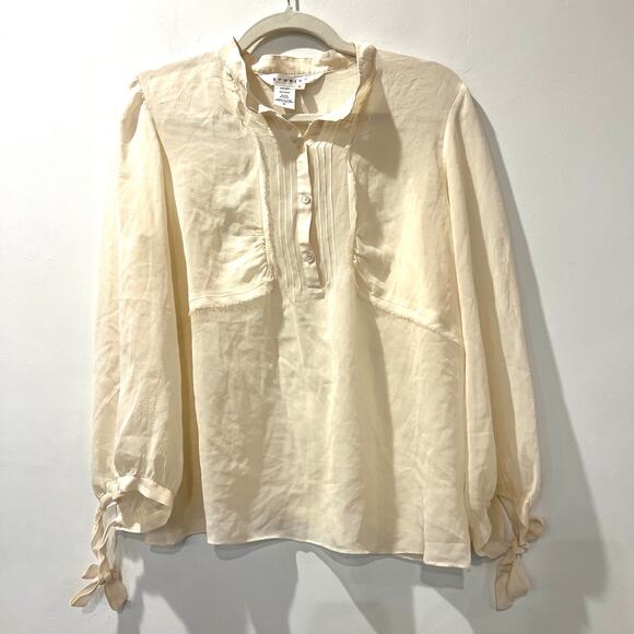 Studio M by Max Studio 100% silk chiffon sheer tie wrist blouse ivory large - Picture 1 of 9